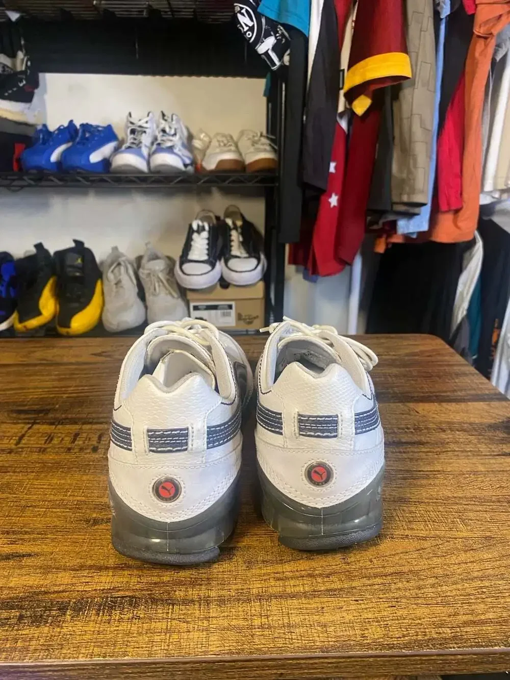Puma Cell Meio Leather White and Navy Athletic Sneakers